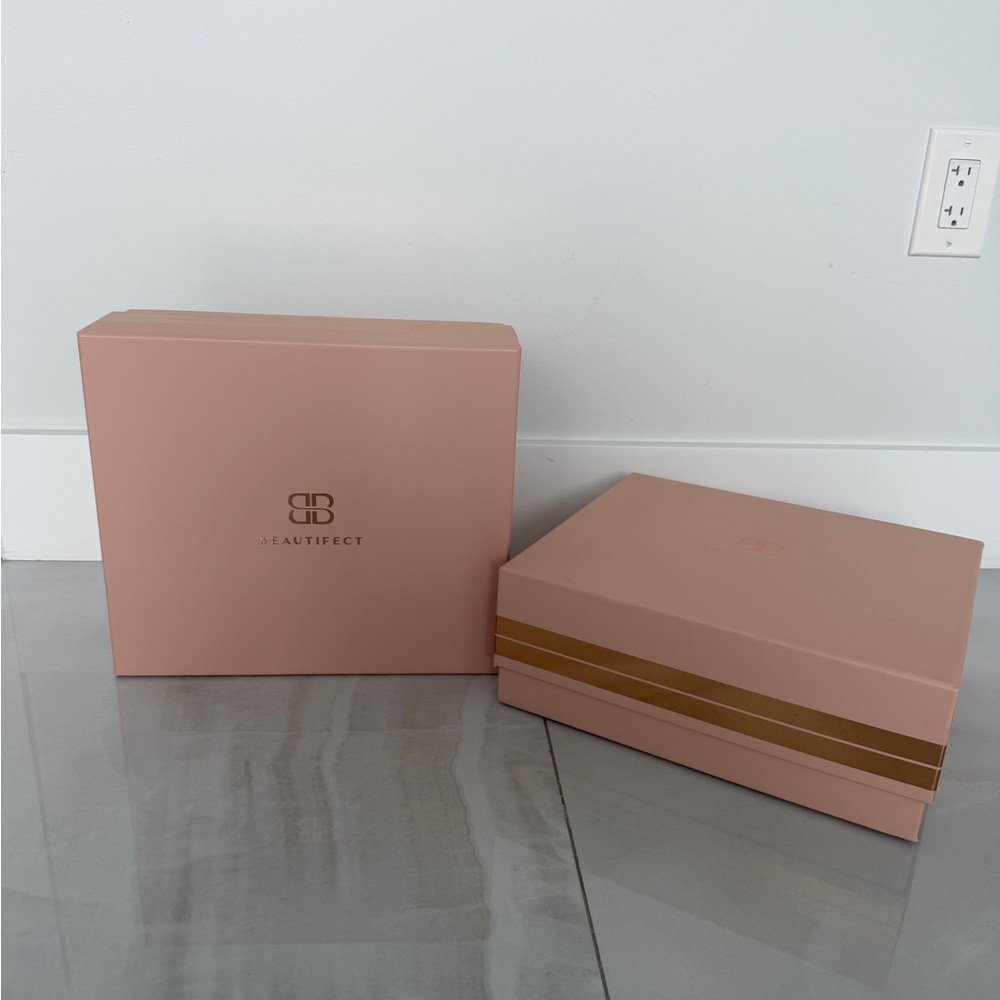 2 BEAUTIFECT Large Pink with Metallic Pink Striped Gift Boxes